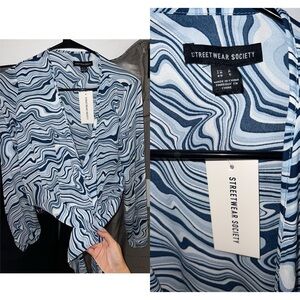 Streetwear Society Blue and White Swirl Blouse